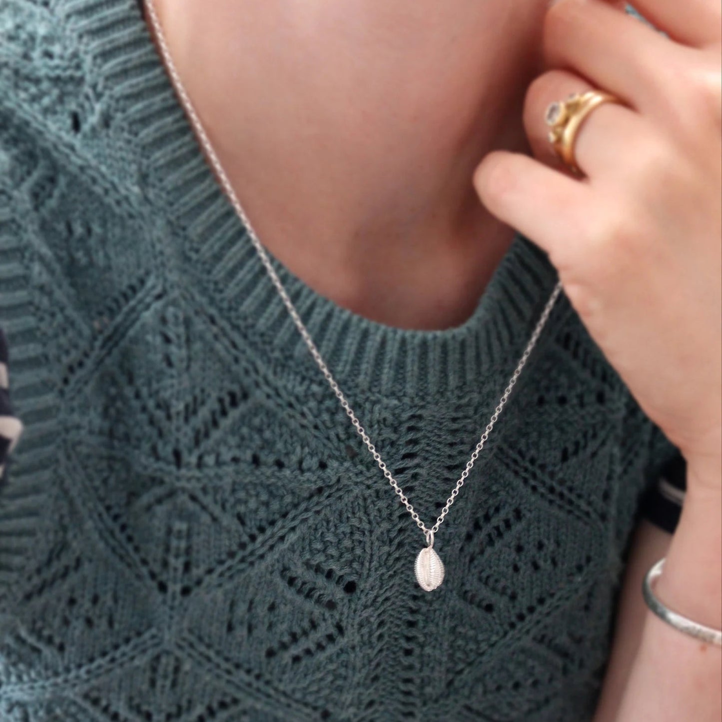 Solid Silver Cowrie Charm Necklace