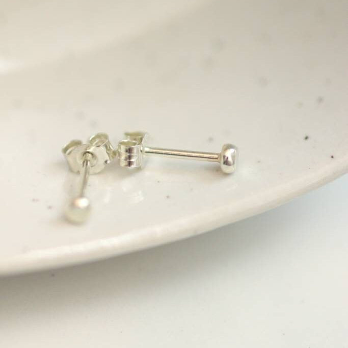 minimalist tiny white gold dot studs with butterfly backs