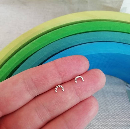 Silver Beaded Rainbow Stud Earrings