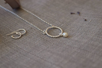 Beaded Circle Necklace With Pearl Drop