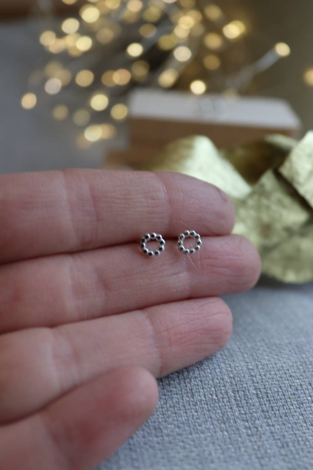 Beaded Circle Sterling Silver Stud Earrings