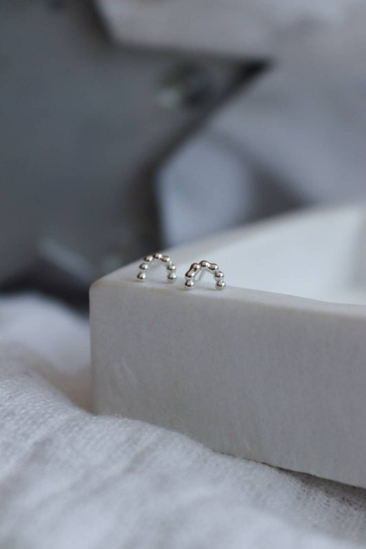 Silver Beaded Rainbow Stud Earrings
