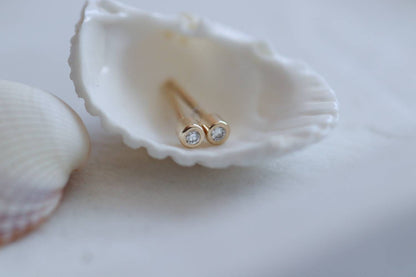 Tiny 9ct Gold and Natural Ocean Diamond Stud Earrings / Second Piercing / Ethically Sourced Diamonds