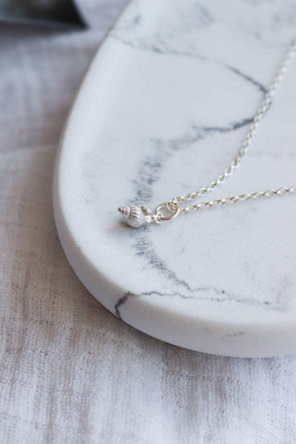 Tiny Silver Dorset Seashell Necklace /British Mudeford Whelk Seashell in Sterling Silver