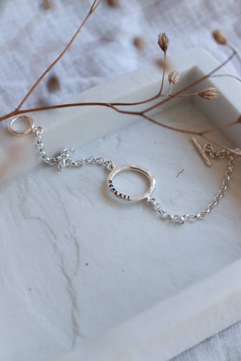 Silver Circle Message Bracelet