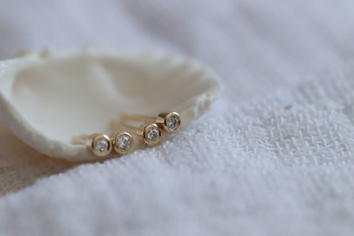 Tiny 9ct Gold and Natural Ocean Diamond Stud Earrings / Second Piercing / Ethically Sourced Diamonds