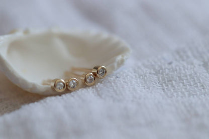 Tiny 9ct Gold and Natural Ocean Diamond Stud Earrings / Second Piercing / Ethically Sourced Diamonds