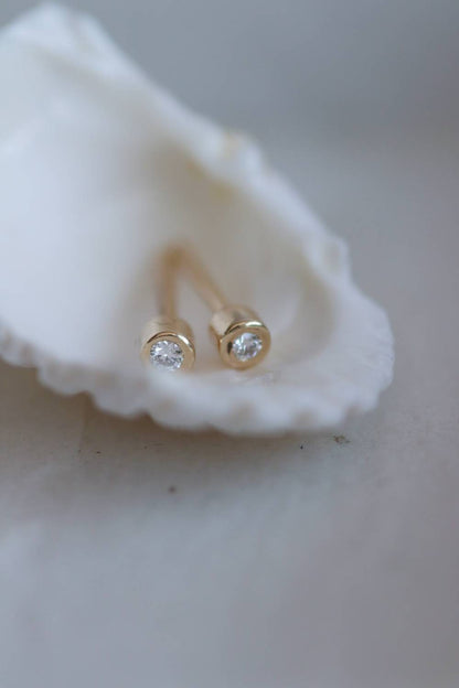 Tiny 9ct Gold and Natural Ocean Diamond Stud Earrings / Second Piercing / Ethically Sourced Diamonds
