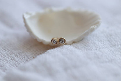 Tiny 9ct Gold and Natural Ocean Diamond Stud Earrings / Second Piercing / Ethically Sourced Diamonds