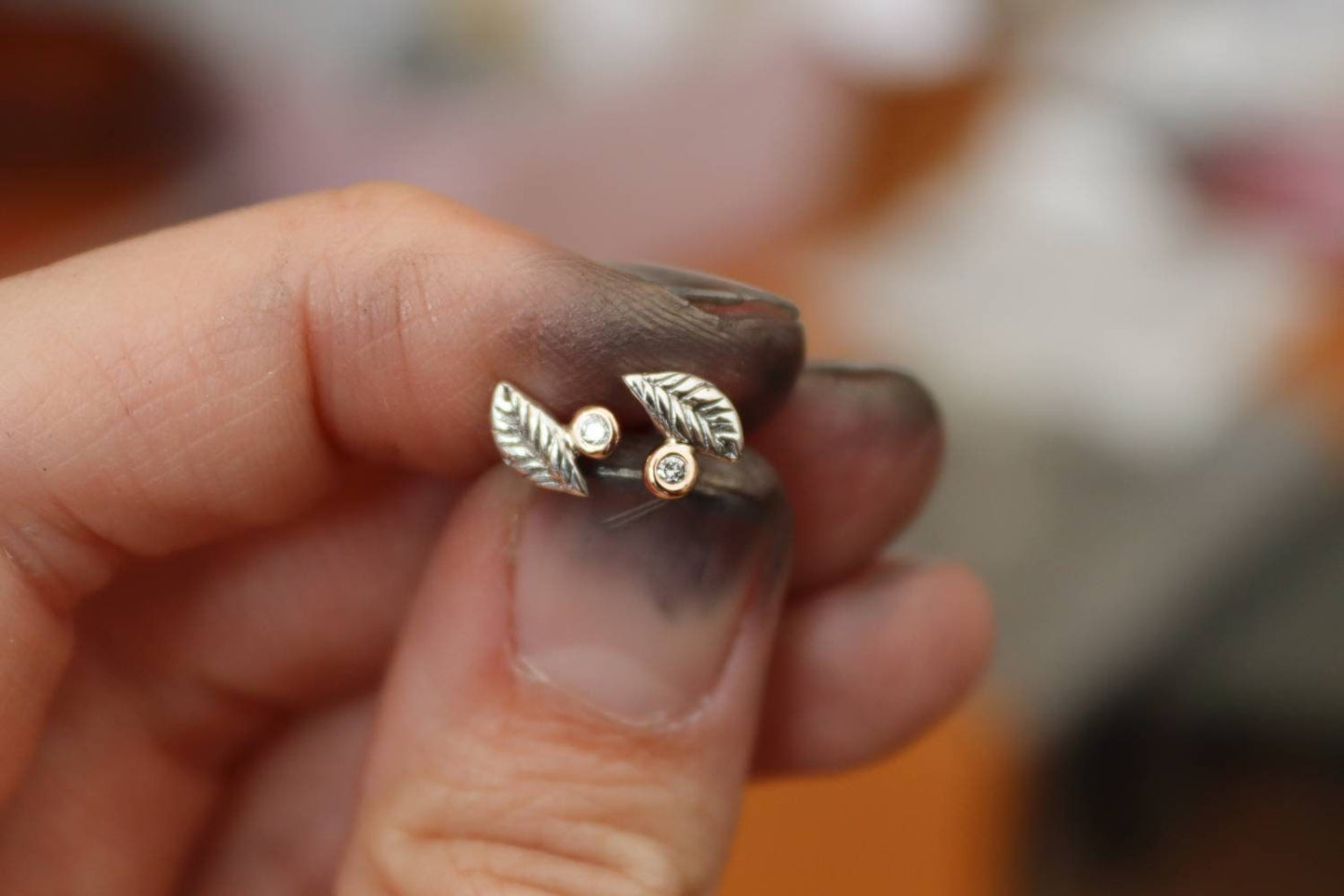 Diamond Gold and Silver Leaf Studs