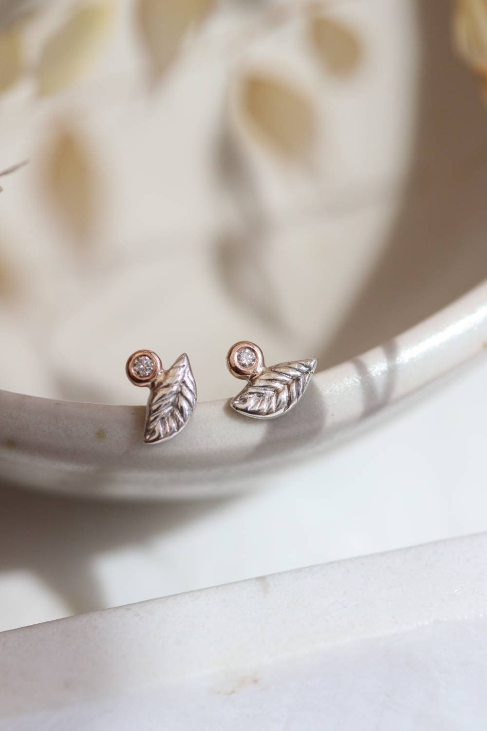 Diamond Gold and Silver Leaf Studs