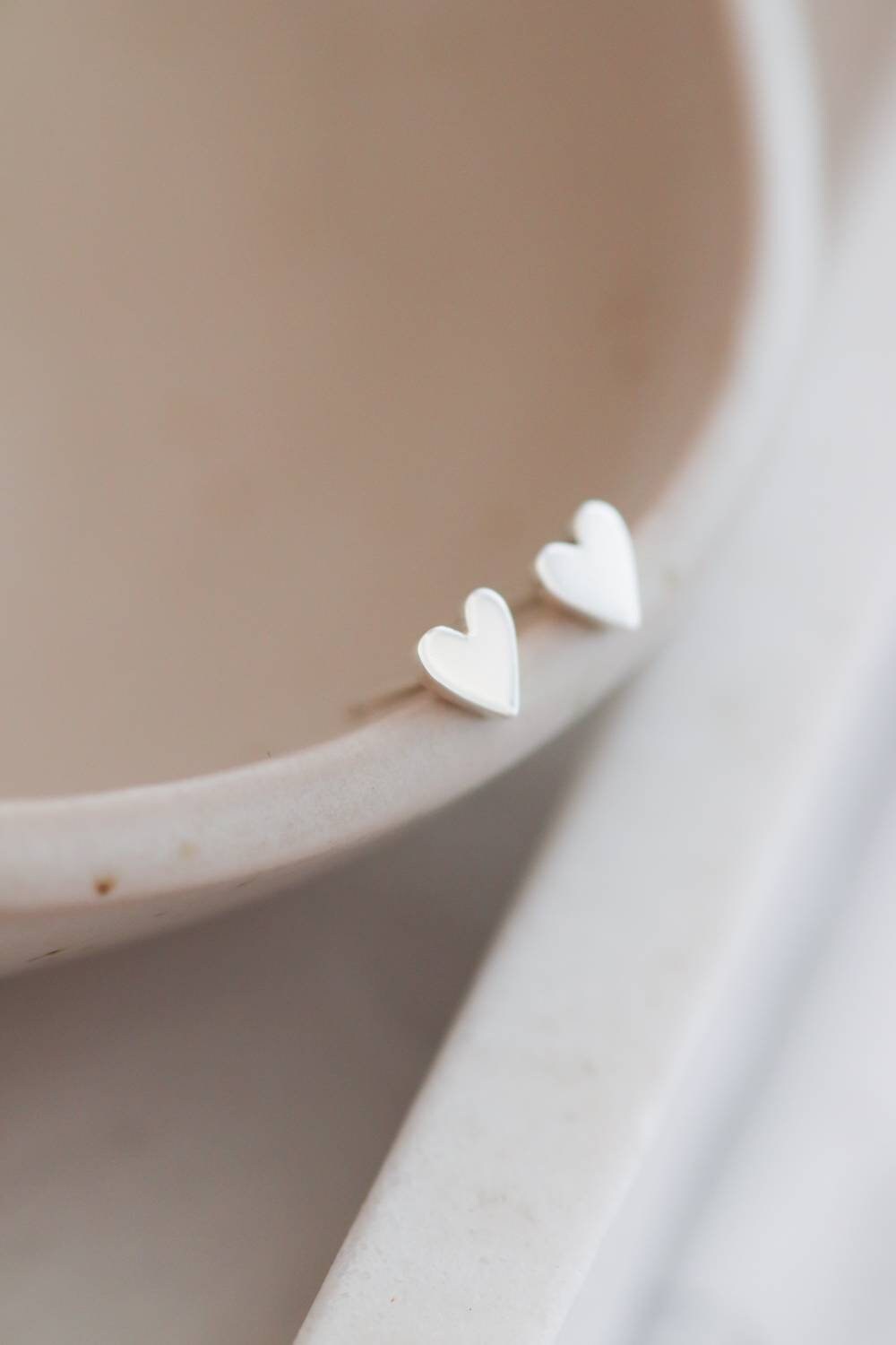 Tiny Hand-Pierced Silver Heart Studs