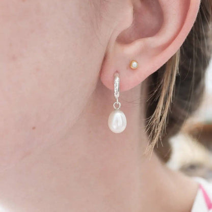 Sterling Silver Pearl Drop Hoop Earrings / Princess of Wales Inspired Huggie Earrings