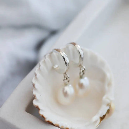 Sterling Silver Pearl Drop Hoop Earrings / Princess of Wales Inspired Huggie Earrings
