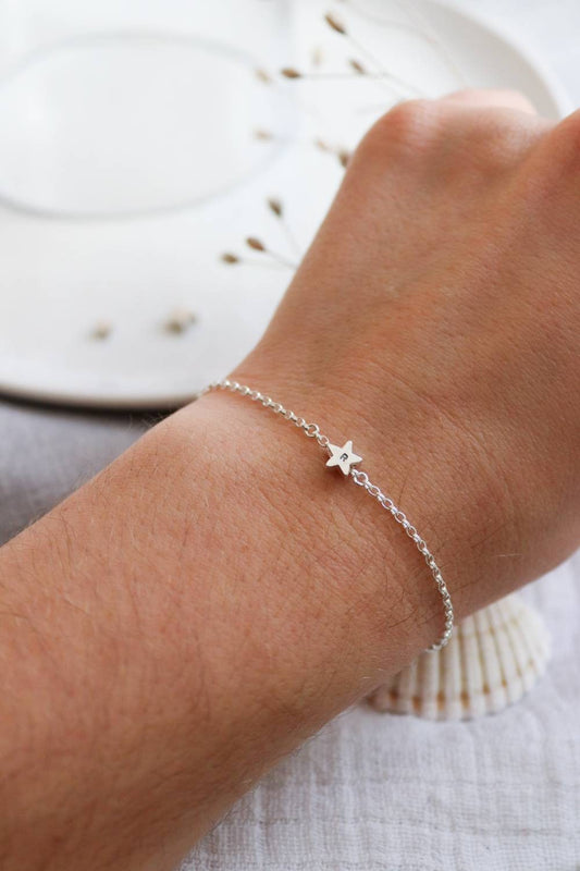 Solid Silver Star Bracelet / Dainty Personalised Sterling Silver Bracelet with Choice of Stars and Initials