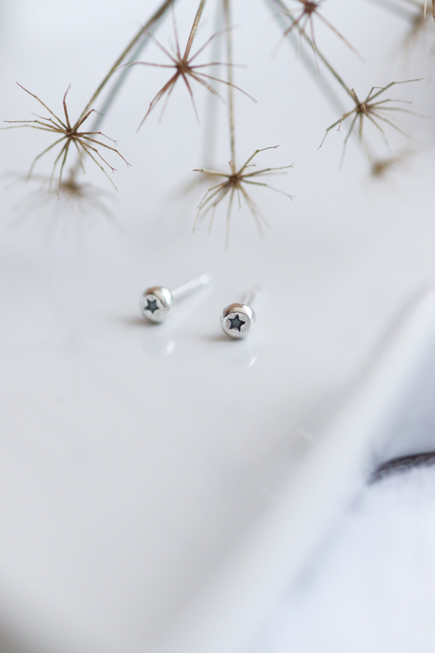 Tiny Star Studs / Christmas Earrings / Recycled Sterling Silver Dot Earrings with a Star Impression / Cute Studs for second piercing