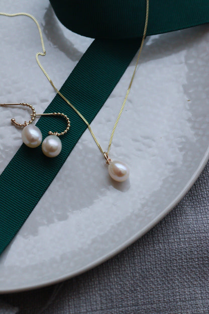 Solid Gold Beaded Hoop Earrings With Pearl Drops