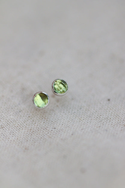 Peridot Stud Earrings in Silver - August Birthstone