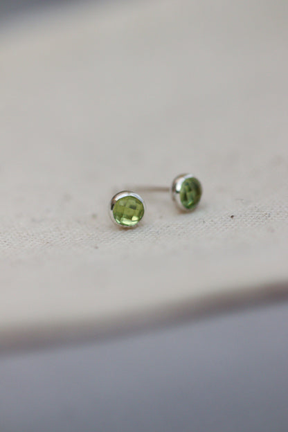 Peridot Stud Earrings in Silver - August Birthstone