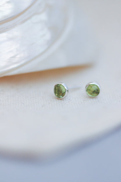 Peridot Stud Earrings in Silver - August Birthstone