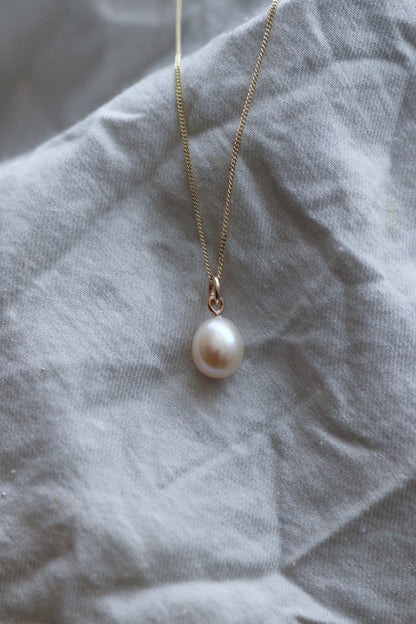 Gold Pearl Necklace, Delicate 9ct Chain