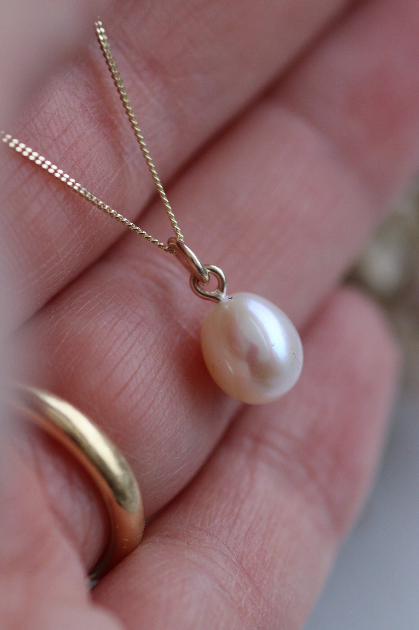 Gold Pearl Necklace, Delicate 9ct Chain