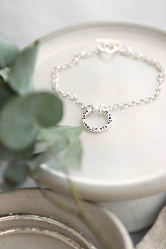 Love You To The Moon Silver Circle Message Bracelet