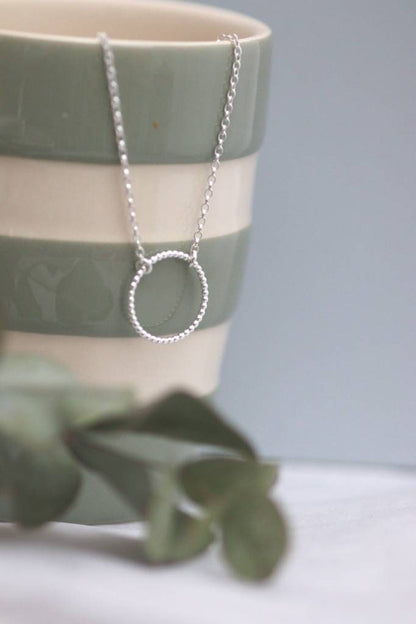 Silver Beaded Circle Necklace