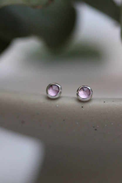 Rosecut Amethyst Silver Stud Earrings _ February Birthstone