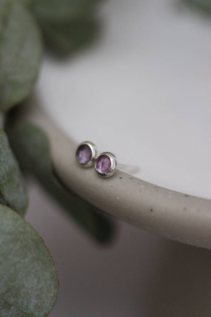 Rosecut Amethyst Silver Stud Earrings _ February Birthstone