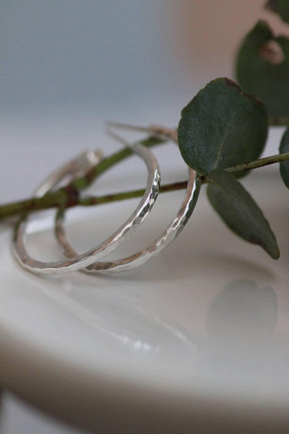 Silver Hammered Hoops Medium