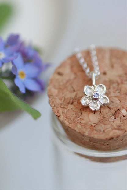 Forget-me-not Silver Necklace With Blue Sapphire